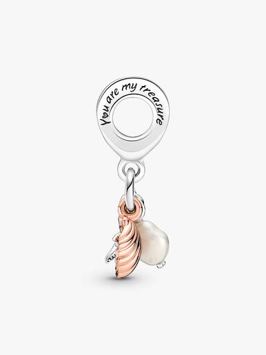 Treated Freshwater Cultured Pearl, Starfish & Shell Triple Dangle Charm