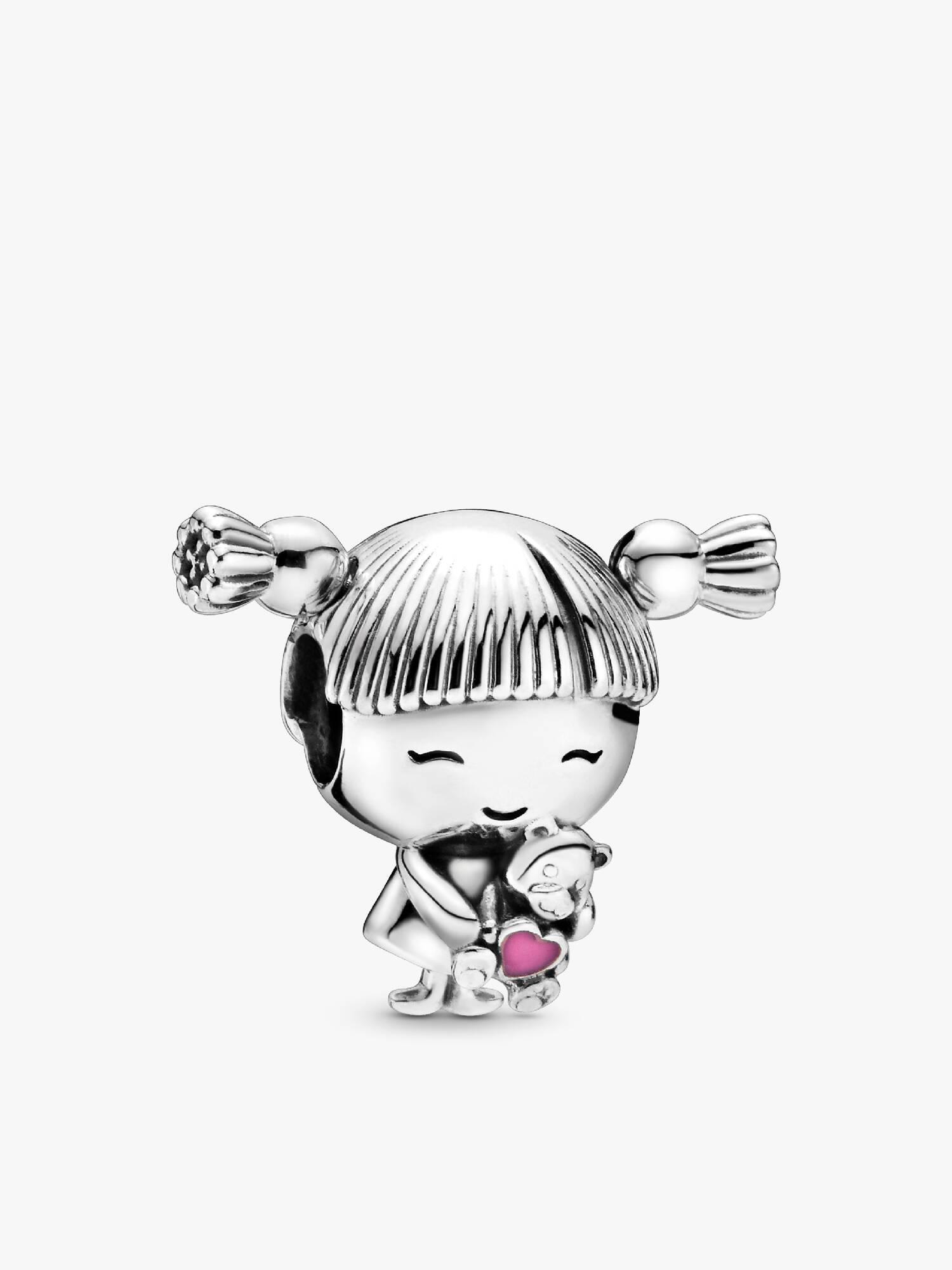Girl silver charm with pink enamel