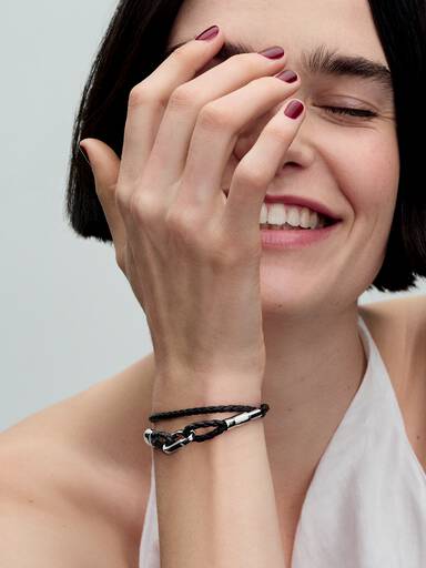 Pandora Moments Brown Braided Double Leather Bracelet