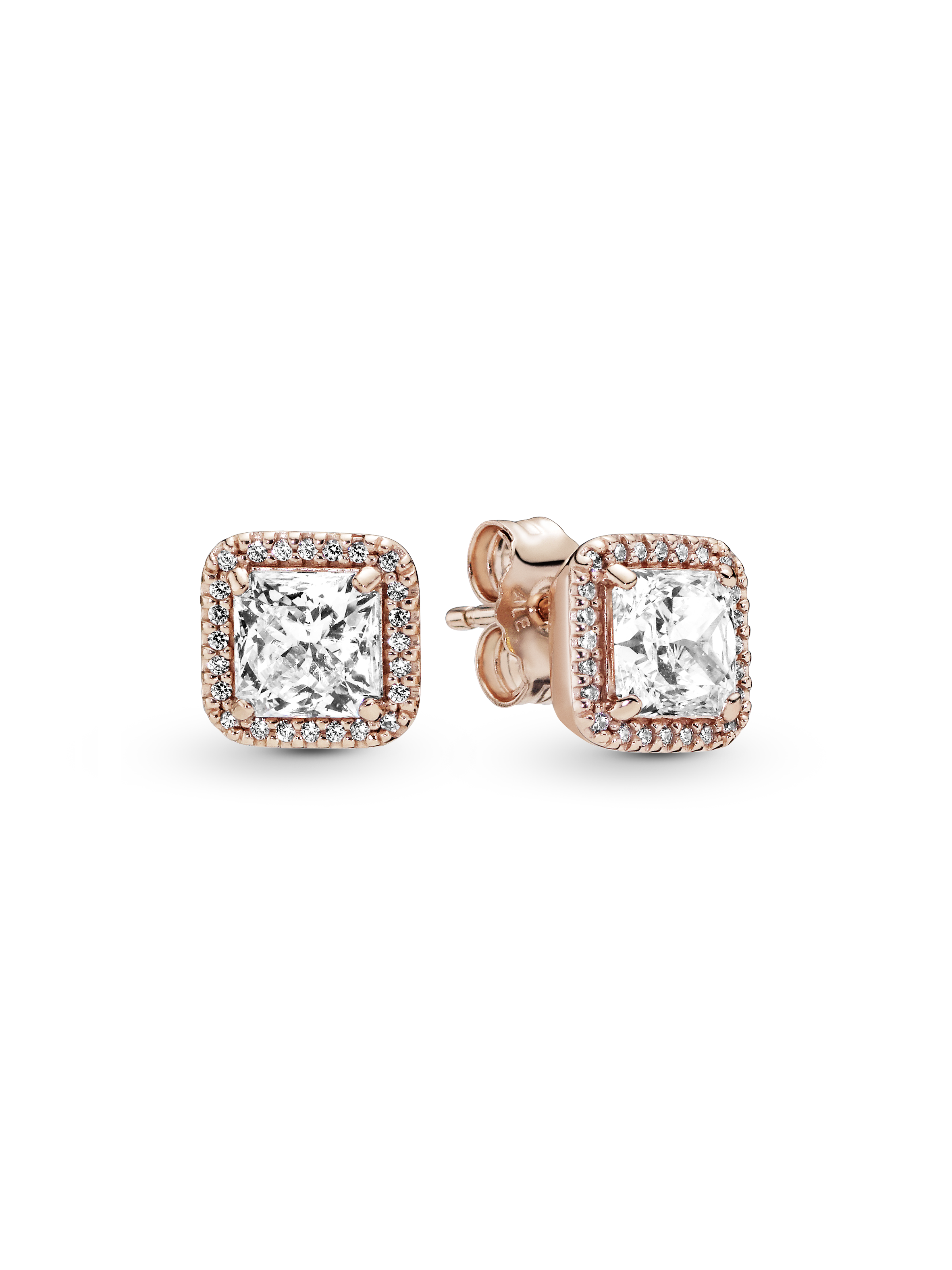 14k Rose gold-plated stud earrings with clear cubic zirconia