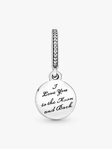 Moon and star silver dangle with clear cubic zirconia and blue enamel