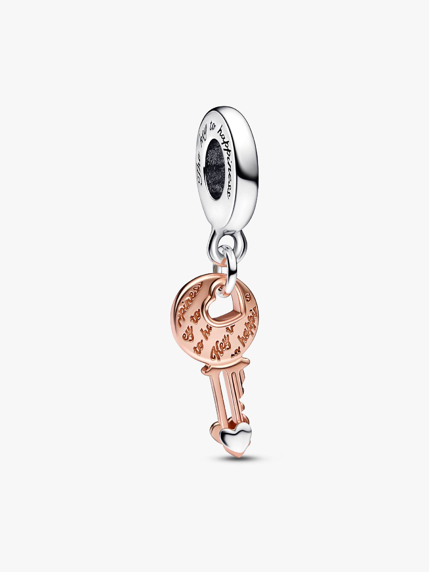 Two-tone key & Sliding Heart Dangle Charm