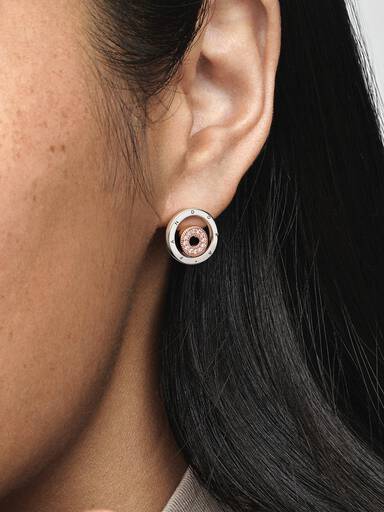 Pandora Signature Two-tone Logo Circles Stud Earrings