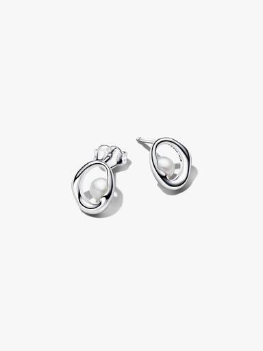 Sterling silver stud earrings with white treated freshwater cultured pearl