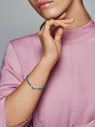 Pandora Moments Seashell Clasp Turquoise Braided Leather Bracelet