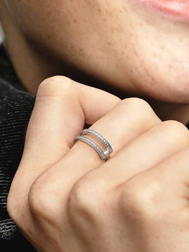 Pandora Signature Logo & Pavé Double Band Ring