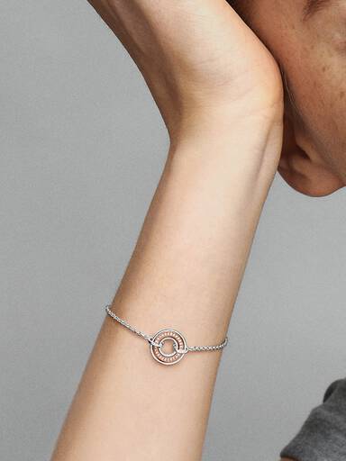 Pandora Signature Two Two-tone Logo & Pavé Chain Bracelet