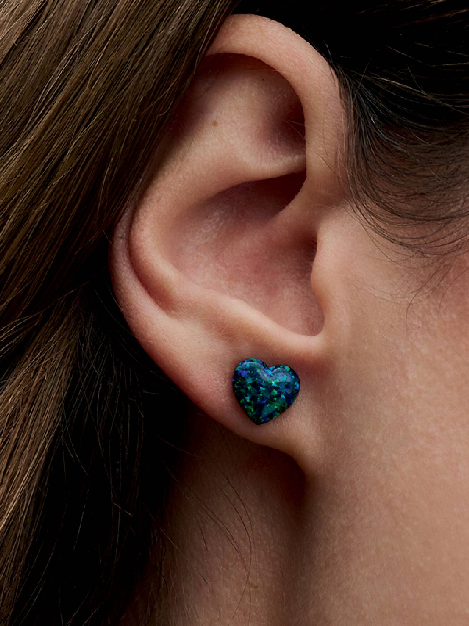 Opalescent Green Heart Stud Earrings