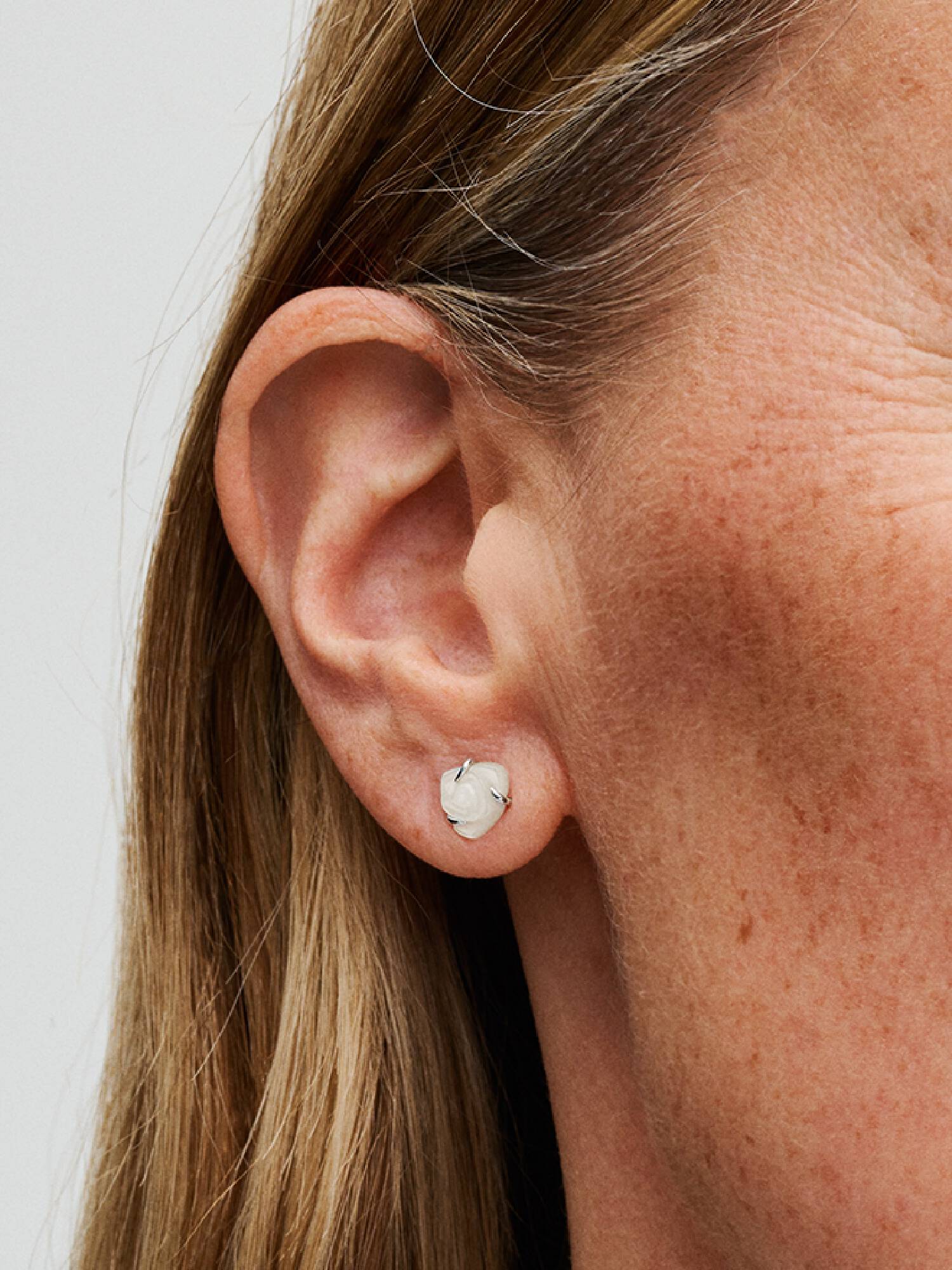 White Rose in Bloom Stud Earrings