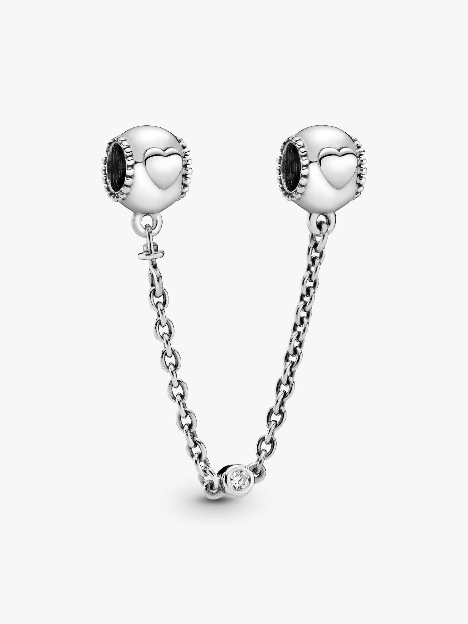 Hearts silver safety chain with clear cubic zirconia