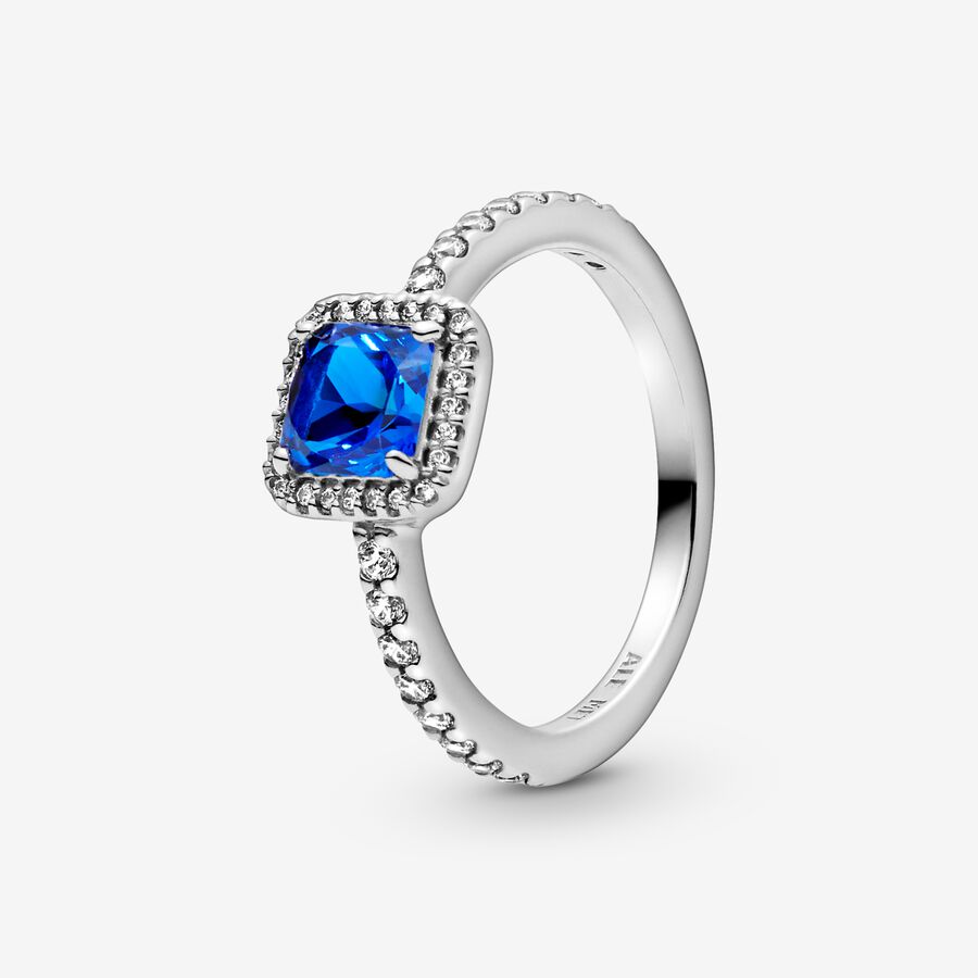 Square sterling silver ring with true blue crystal and clear cubic zirconia image number 0