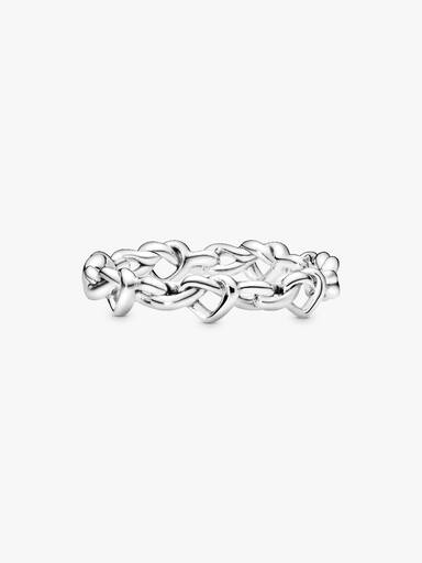 Knotted hearts silver ring