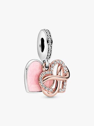 Infinity heart 14k rose gold-plated and sterling silver dangle with clear cubic zirconia and pink enamel
