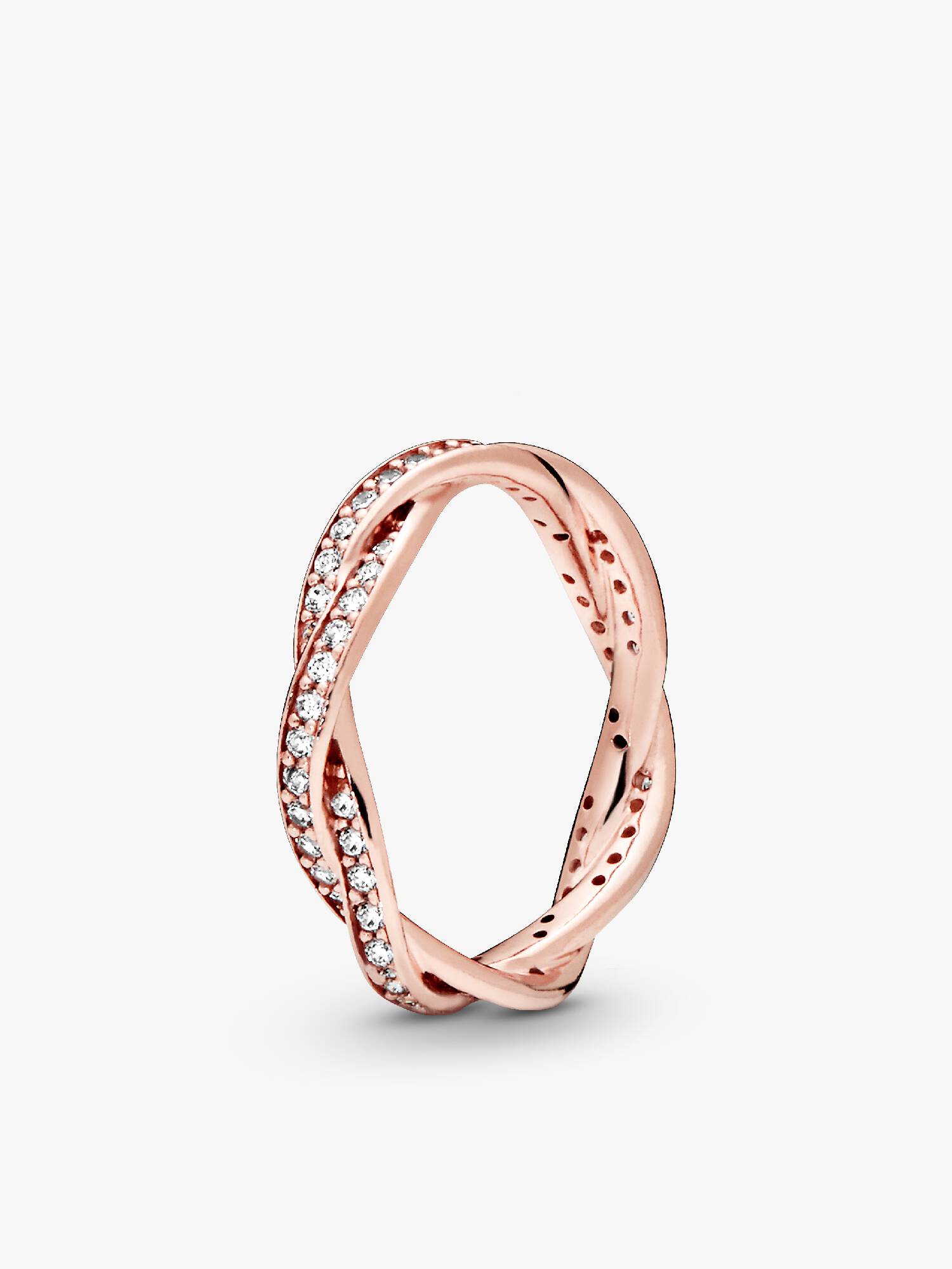 Braided 14k rose gold-plated ring with clear cubic zirconia