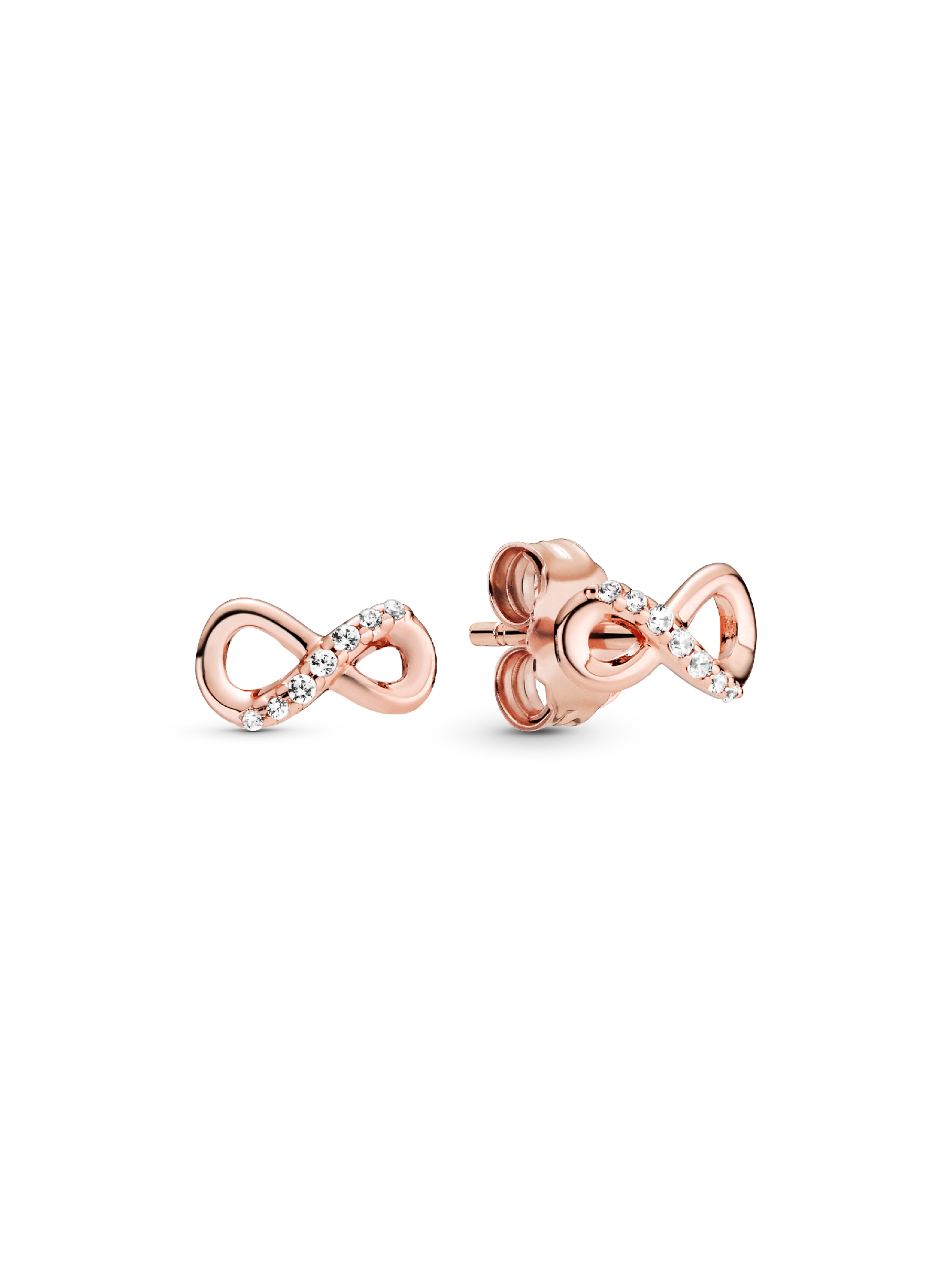 Infinity 14k rose gold-plated stud earrings with clear cubic zirconia