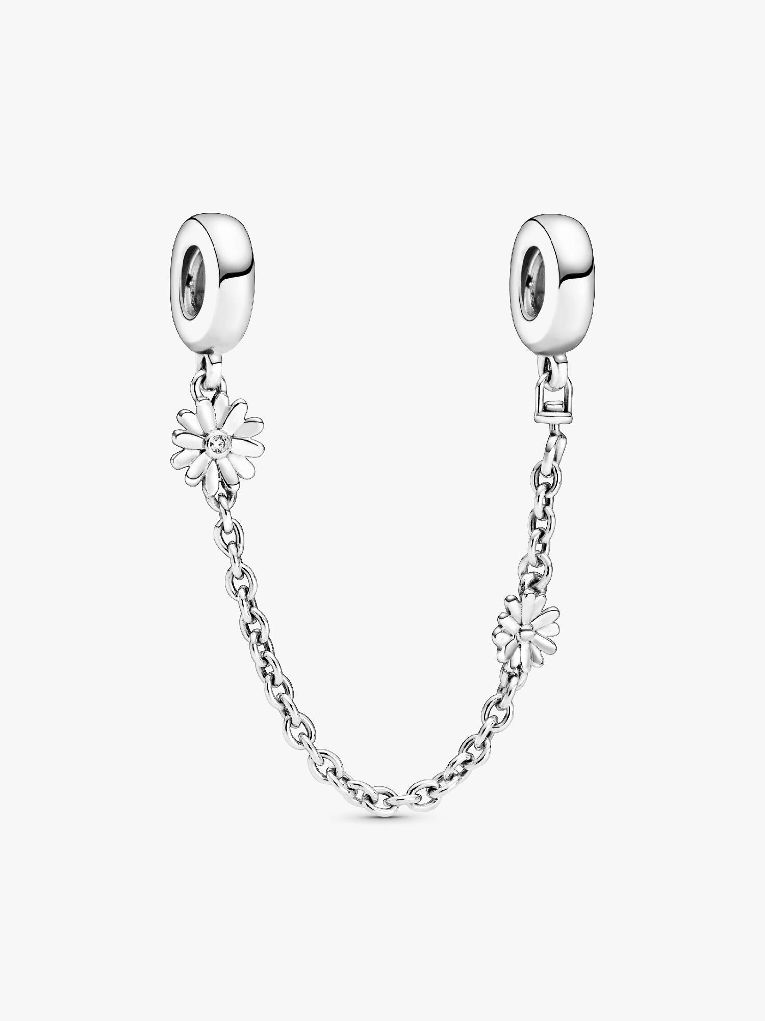 Daisy sterling silver safety chain with clear cubic zirconia