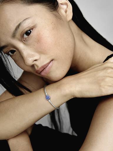 Pandora Moments Sparkling Blue Disc Clasp Snake Chain Bracelet