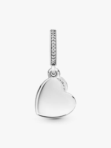 Forever friends heart silver dangle with clear cubic zirconia