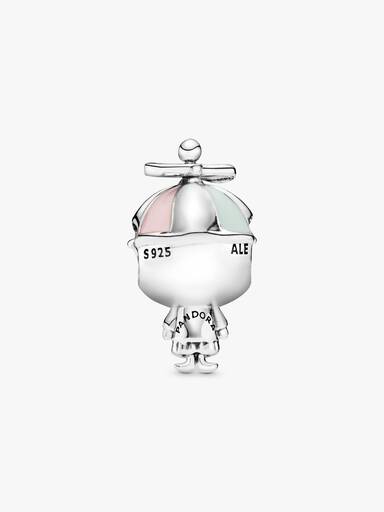 Boy silver charm with pink and green enamel