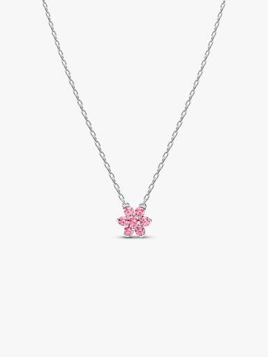 Sparkling Pink Flower Pendant Necklace