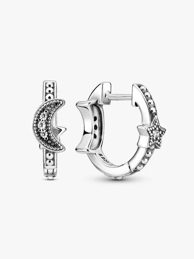Crescent Moon & Stars Beaded Hoop Earrings