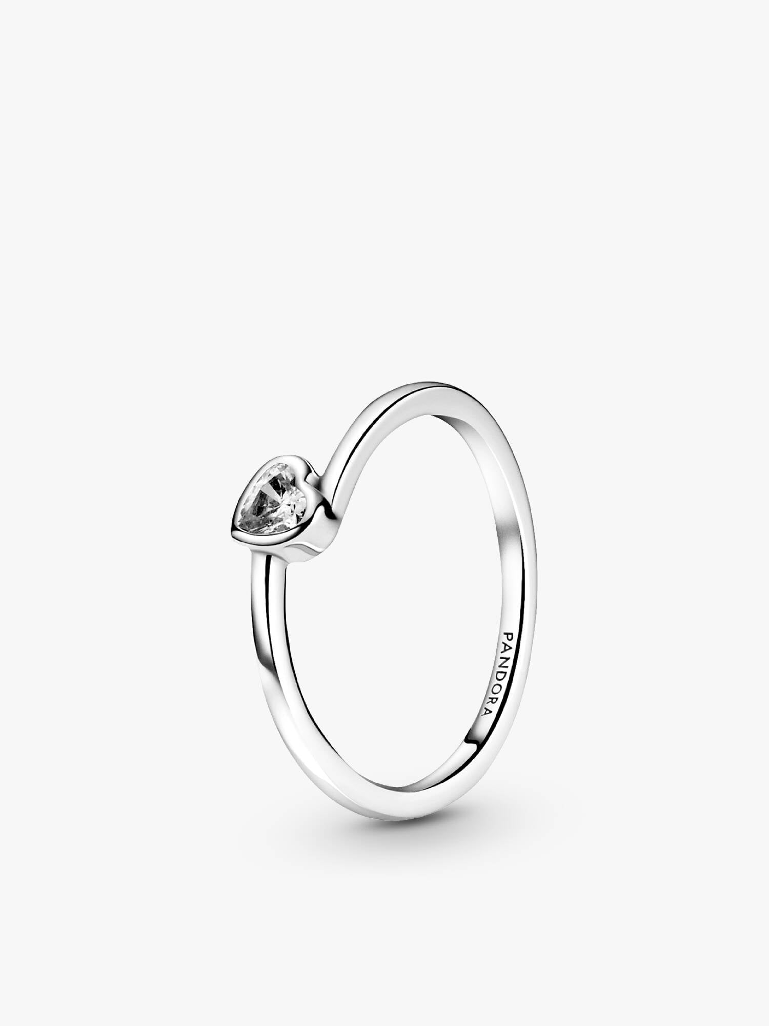 Clear Tilted Heart Solitaire Ring