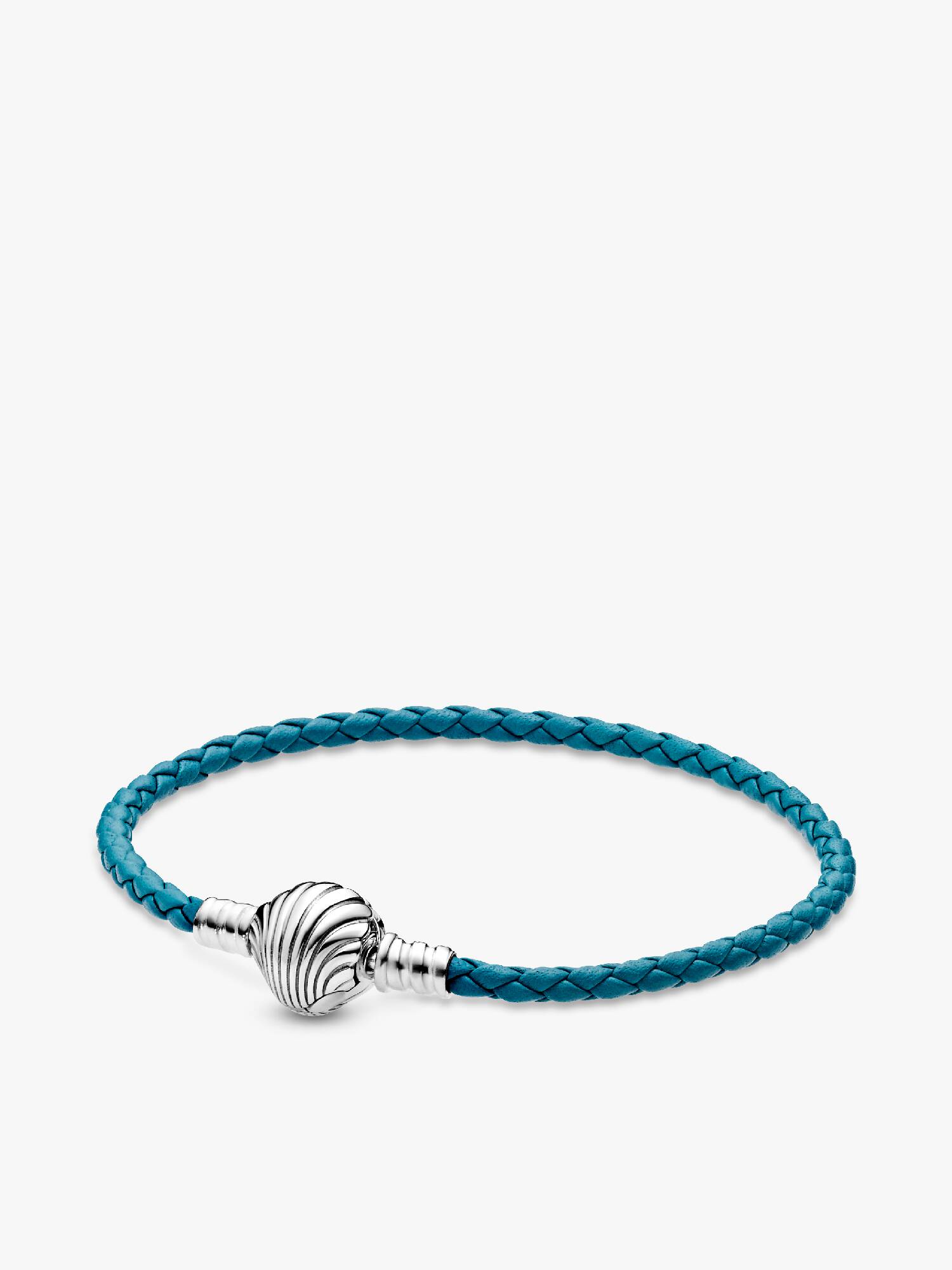 Pandora Moments Seashell Clasp Turquoise Braided Leather Bracelet