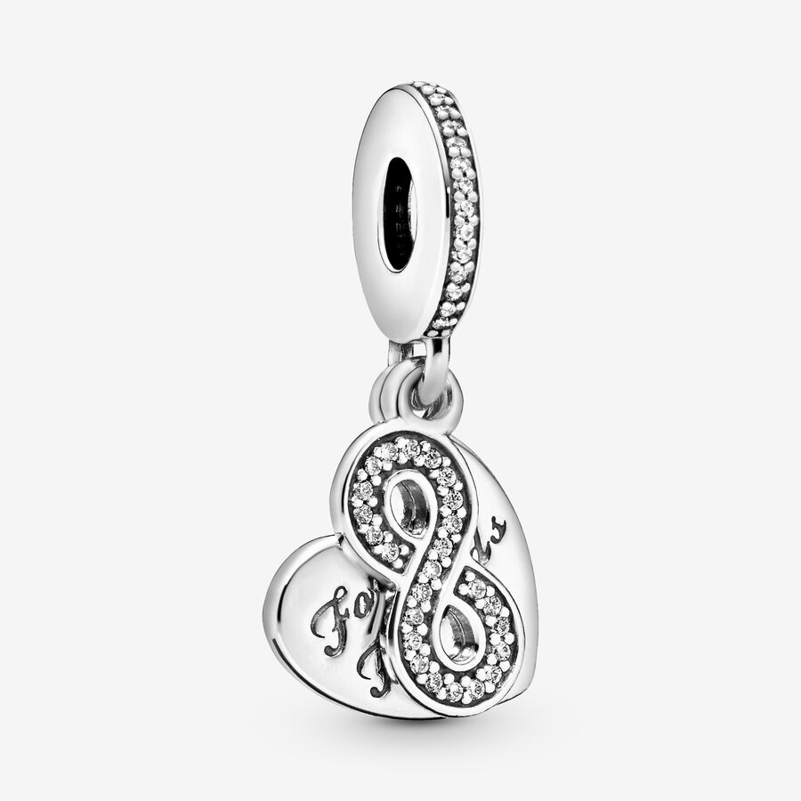 Forever friends heart silver dangle with clear cubic zirconia image number 0