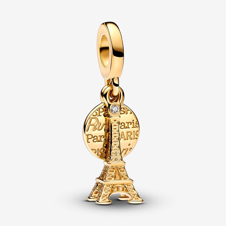 Engravable Eiffel Tower 14k gold-plated dangle with 0.009 ct TW GHI VS2+ round brilliant good-very good lab-grown diamond image number 0