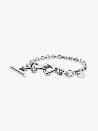 Knotted hearts silver T-bar bracelet