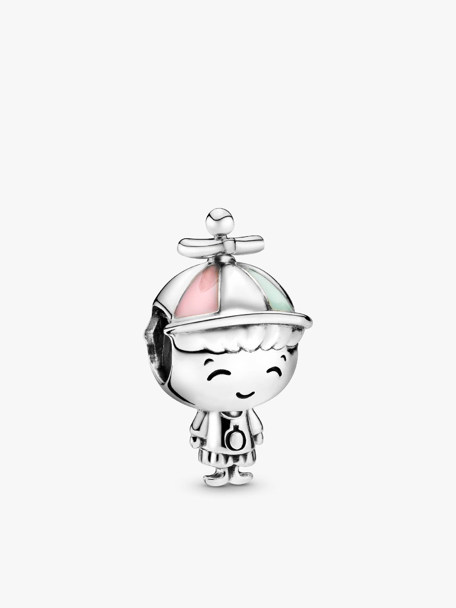 Boy silver charm with pink and green enamel