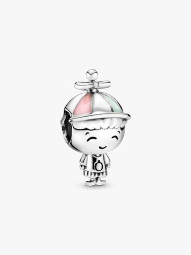 Boy silver charm with pink and green enamel