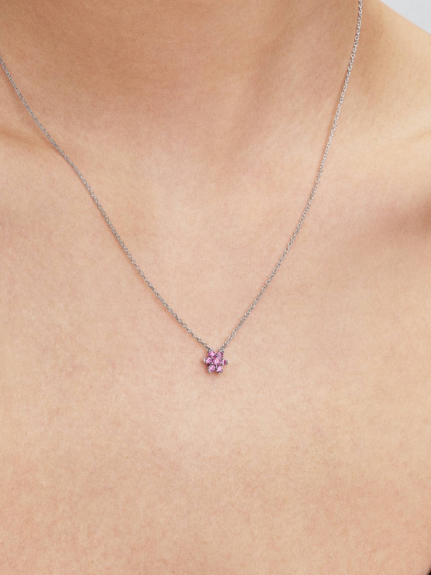 Sparkling Pink Flower Pendant Necklace