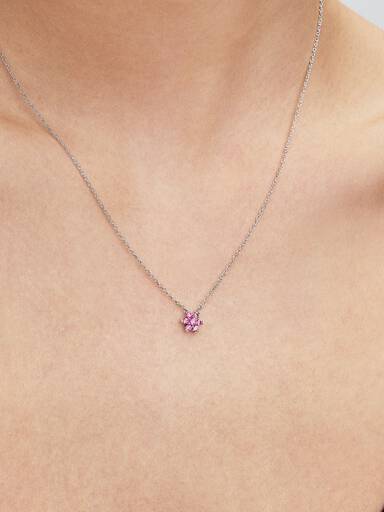 Sparkling Pink Flower Pendant Necklace