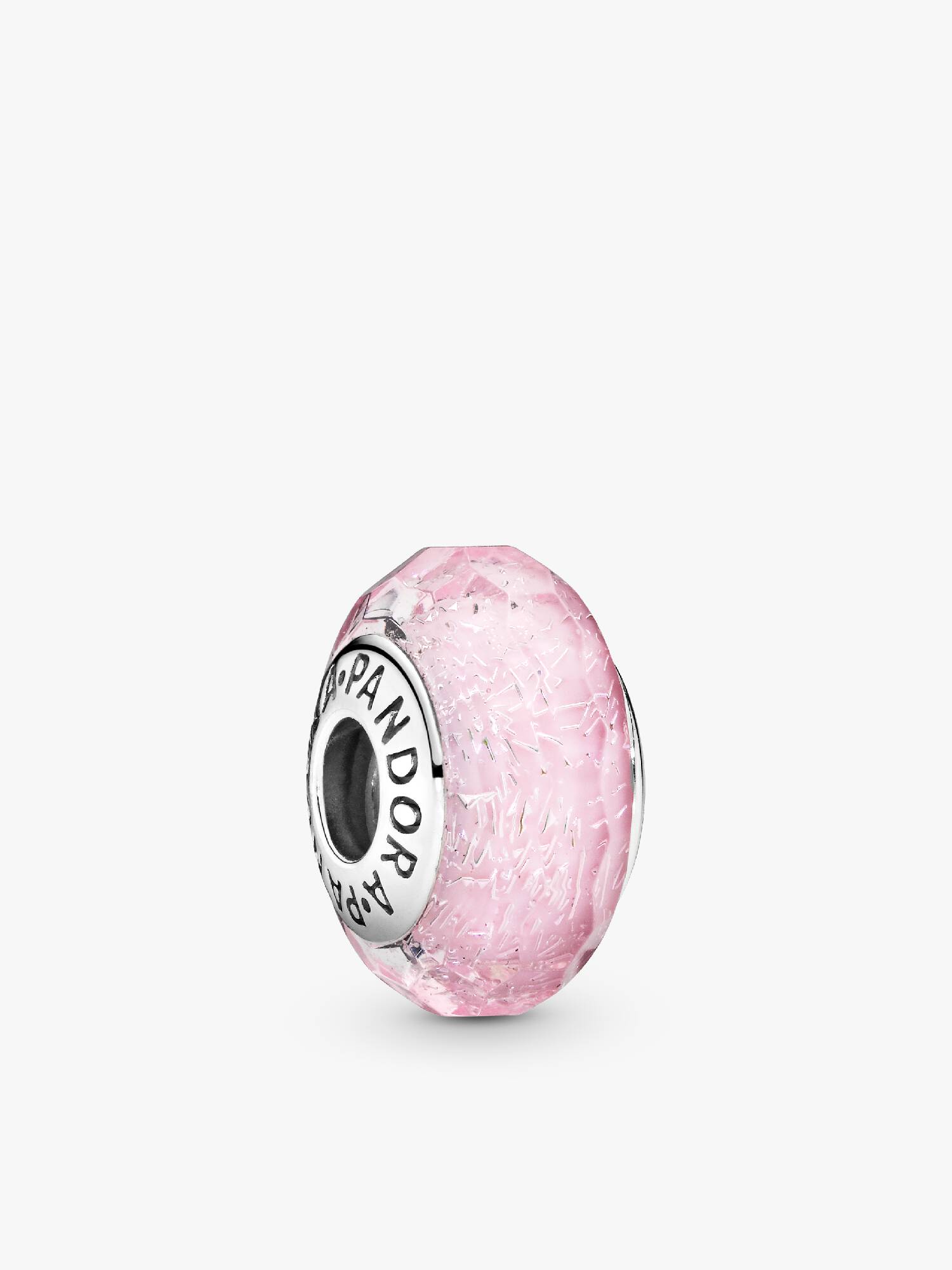 Abstract silver charm with faceted iridescent pink Murano glass