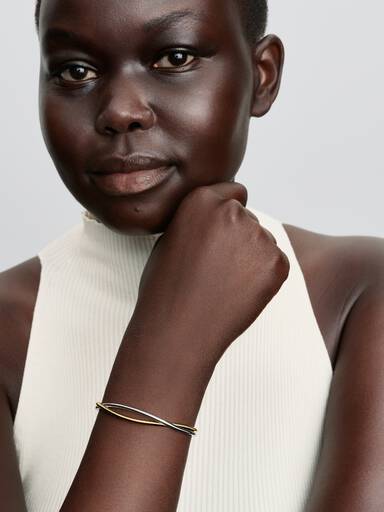 Sterling silver and 14k gold-plated open bangle