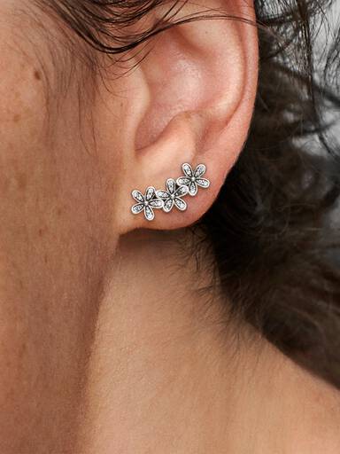 Daisy silver stud earrings with clear cubic zirconia