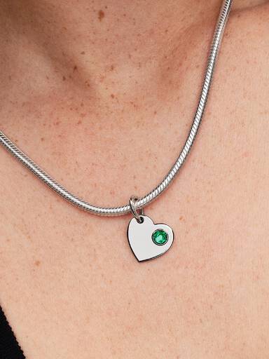 May Engravable Heart Green Stone Dangle Charm