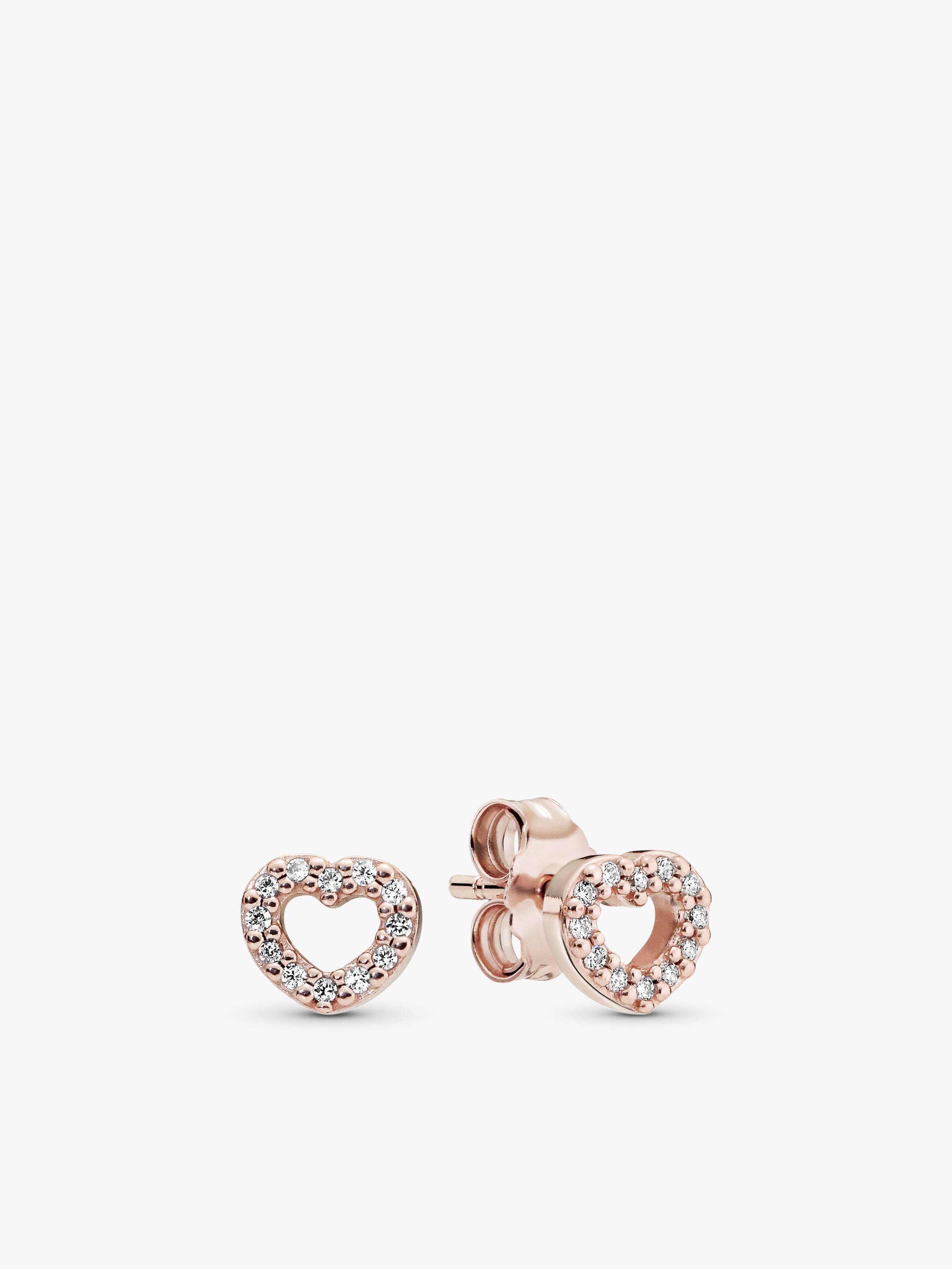 14k Rose gold-plated heart stud earrings with clear cubic zirconia