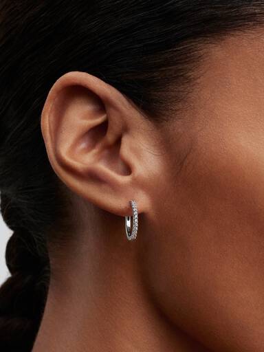 Sterling silver hoop earrings with clear cubic zirconia, 16 mm