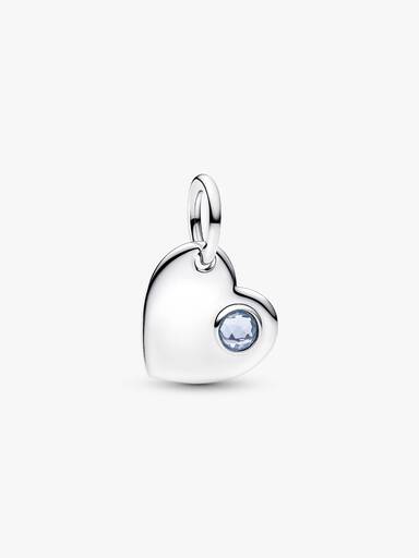 Engravable Heart Aqua Blue Stone Dangle Charm