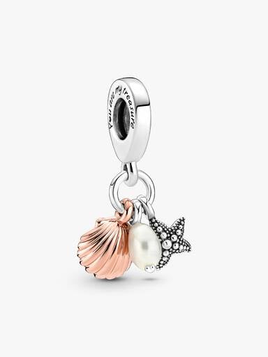 Treated Freshwater Cultured Pearl, Starfish & Shell Triple Dangle Charm