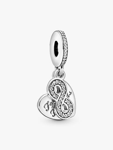 Forever friends heart silver dangle with clear cubic zirconia
