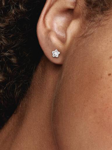 Star silver stud earrings with clear cubic zirconia