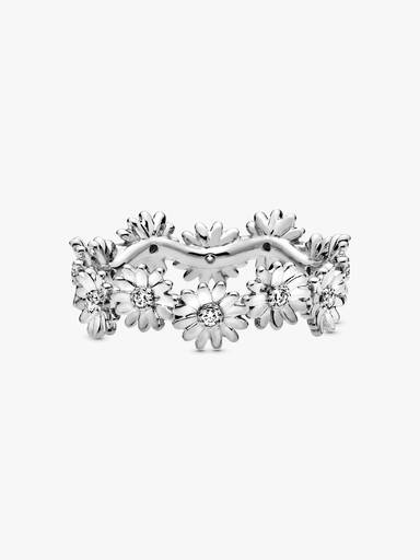 Daisy sterling silver ring with clear cubic zirconia
