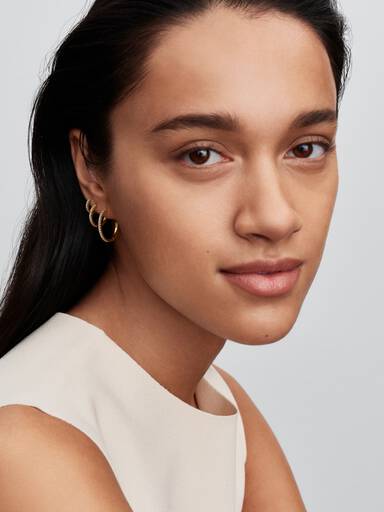 14k gold-plated hoop earrings with clear cubic zirconia, 16 mm