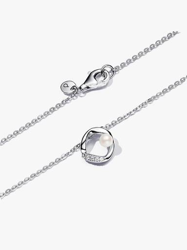 Organically Shaped Pavé Circle & Treated Freshwater Cultured Pearl Collier Necklace