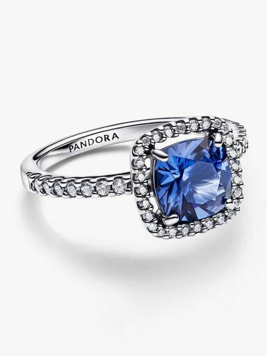 Sparkling Square Blue Halo Statement Ring