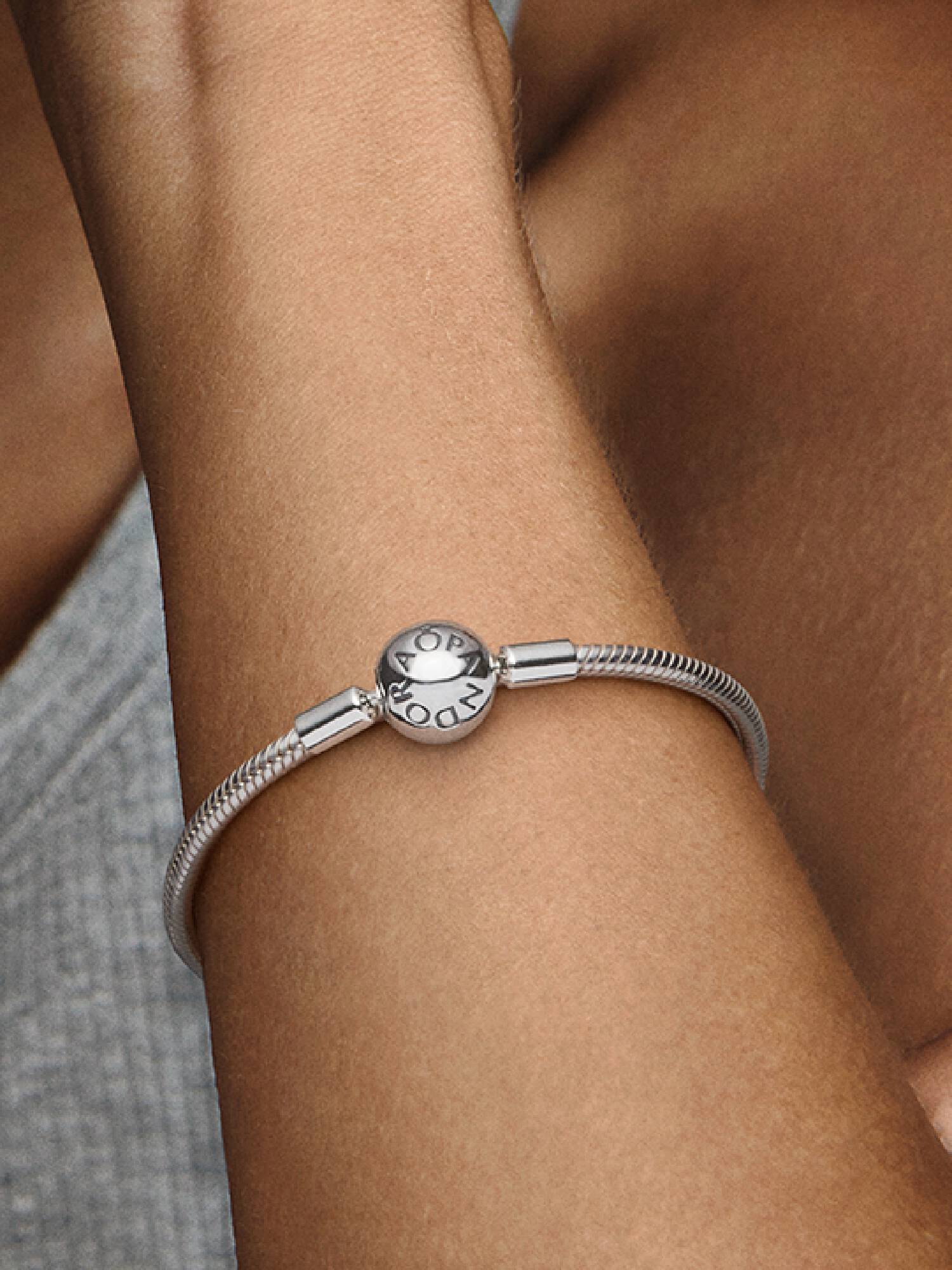 Snake chain silver bracelet with round clasp