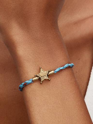 Disney Toy Story 14k gold-plated bracelet with blue and brown leather